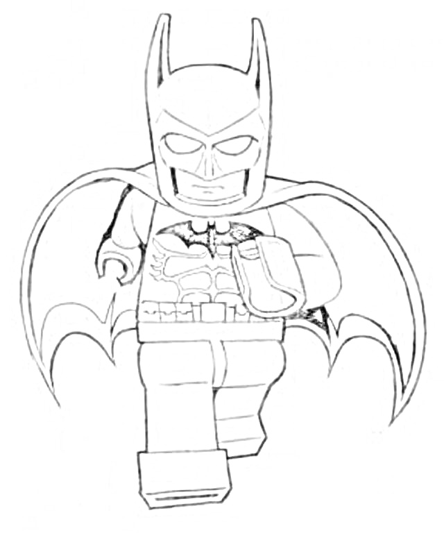 Раскраска LEGO фигурка Бэтмена с массивными крыльями и наушниками