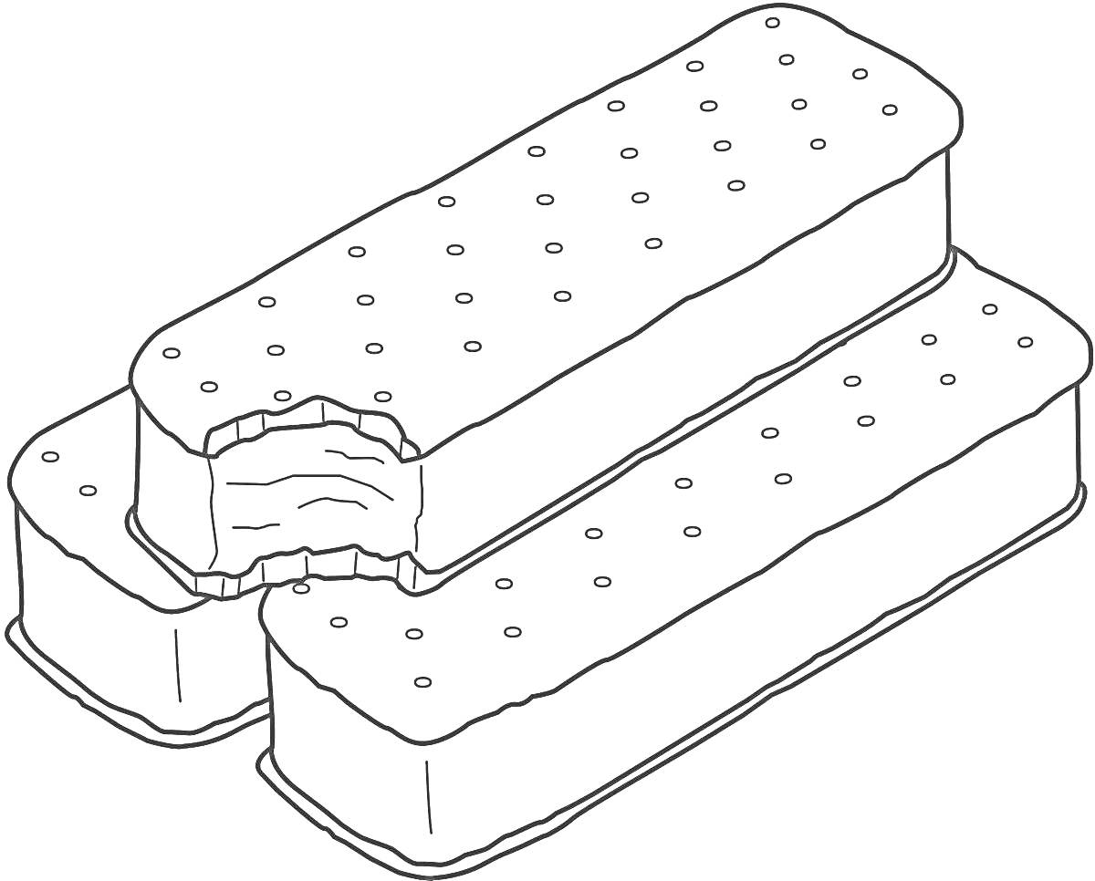 Раскраска Два бутерброда-мороженого, один из которых укушен