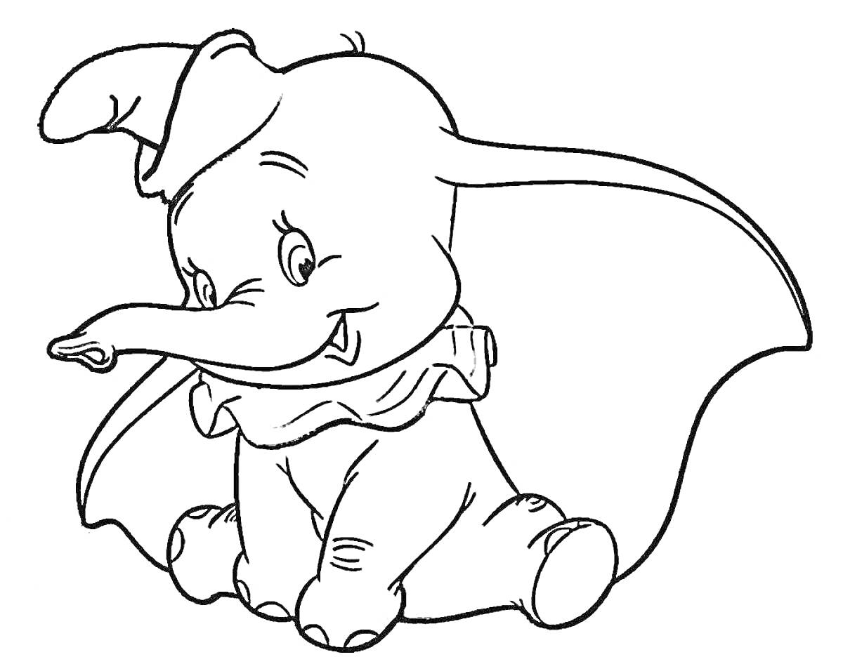 Раскраска Слоненок с большими ушами и колпаком
