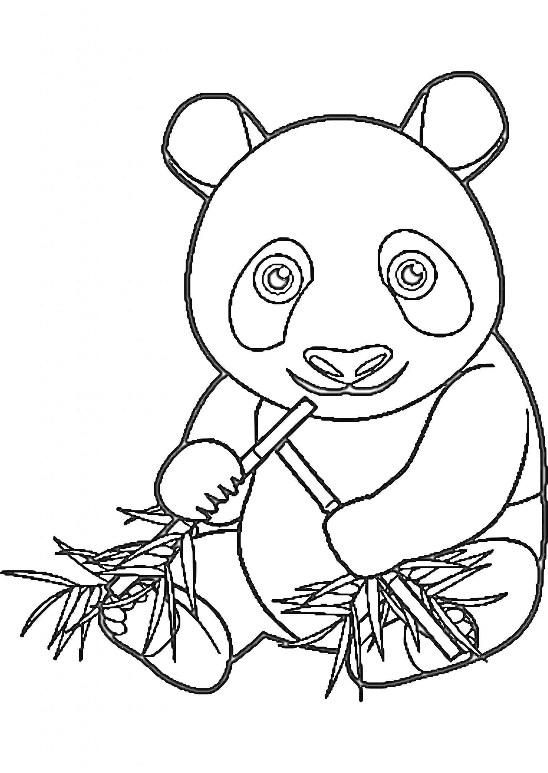 На раскраске изображено: Бамбук, Животные, Зоопарк, Природа, Медведь, Листья, Панды