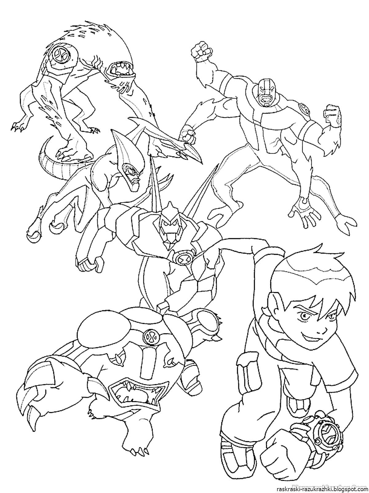 Раскраска Команда Петроникс - боевой мальчик и пять фантастических существ