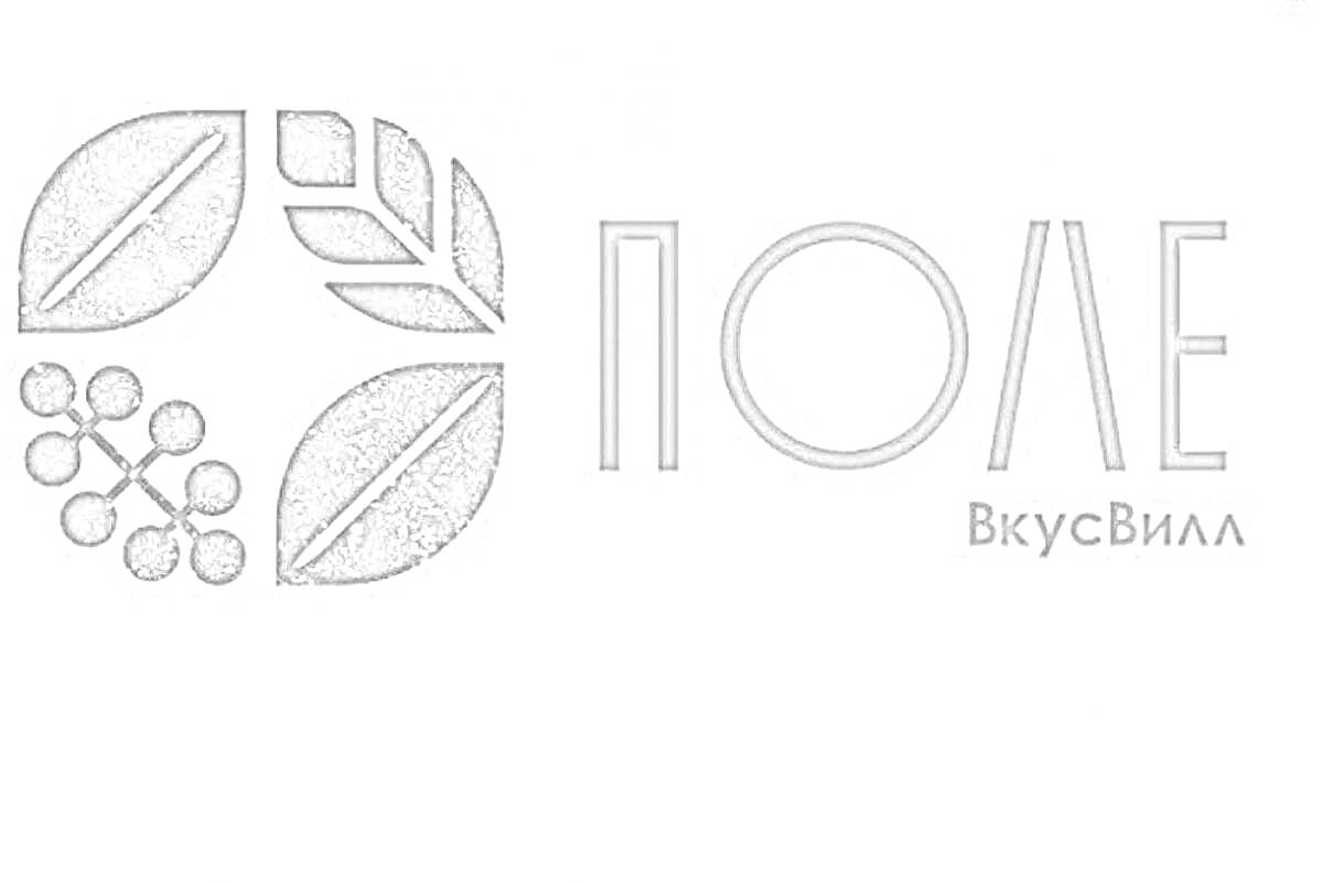 Раскраска логотип с листьями и ягодами с надписью «Поле ВкусВилл»