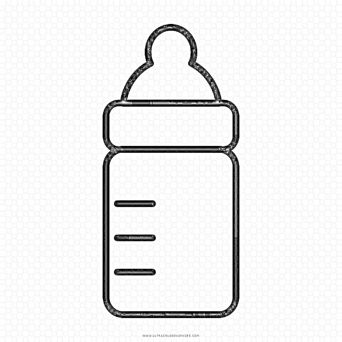 Раскраска Детская бутылочка с соской и градуировкой