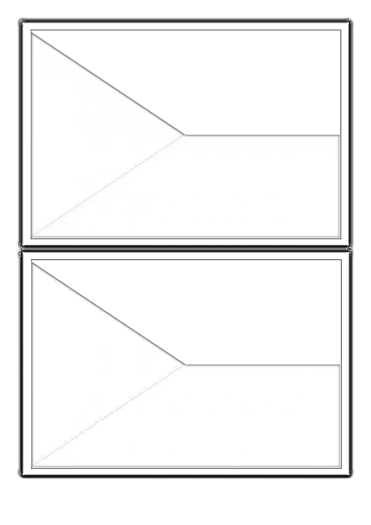 Раскраска Раскраска флага Чехии с двумя элементами - два прямоугольника-флага, каждый с серым треугольником слева и одной серой полосой справа, размещенные один над другим