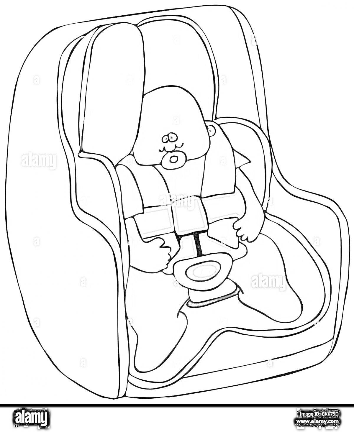 Раскраска Ребенок в автокресле с ремнями безопасности