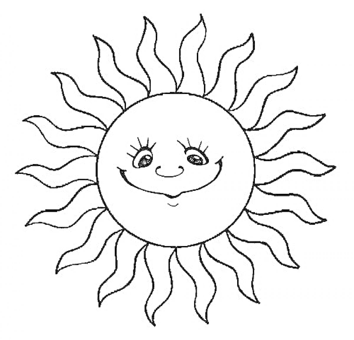 На раскраске изображено: Солнце, Лучи, Улыбка, Для детей, Веселье, Природа