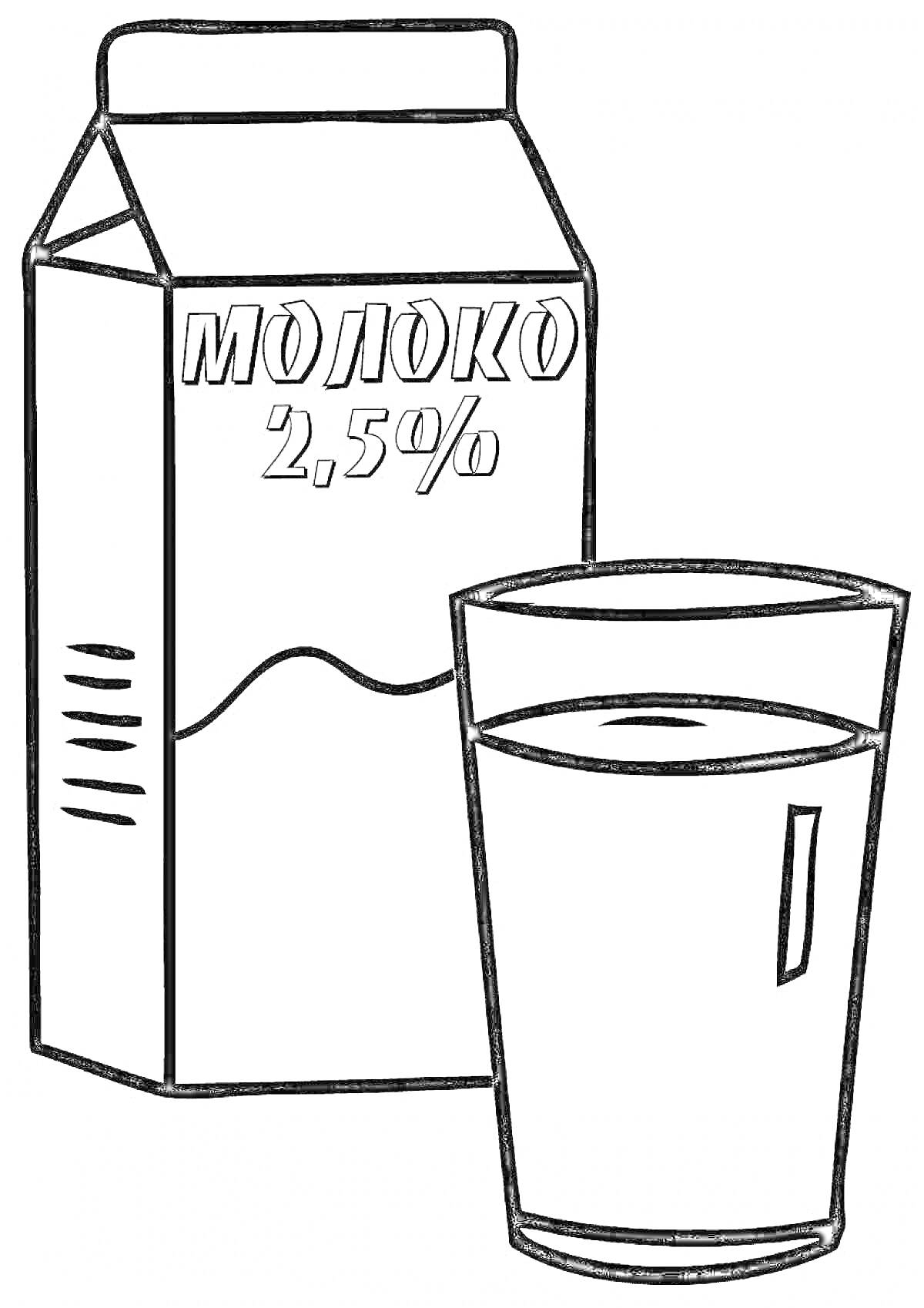Раскраска Пакет молока 2,5% и стакан молока