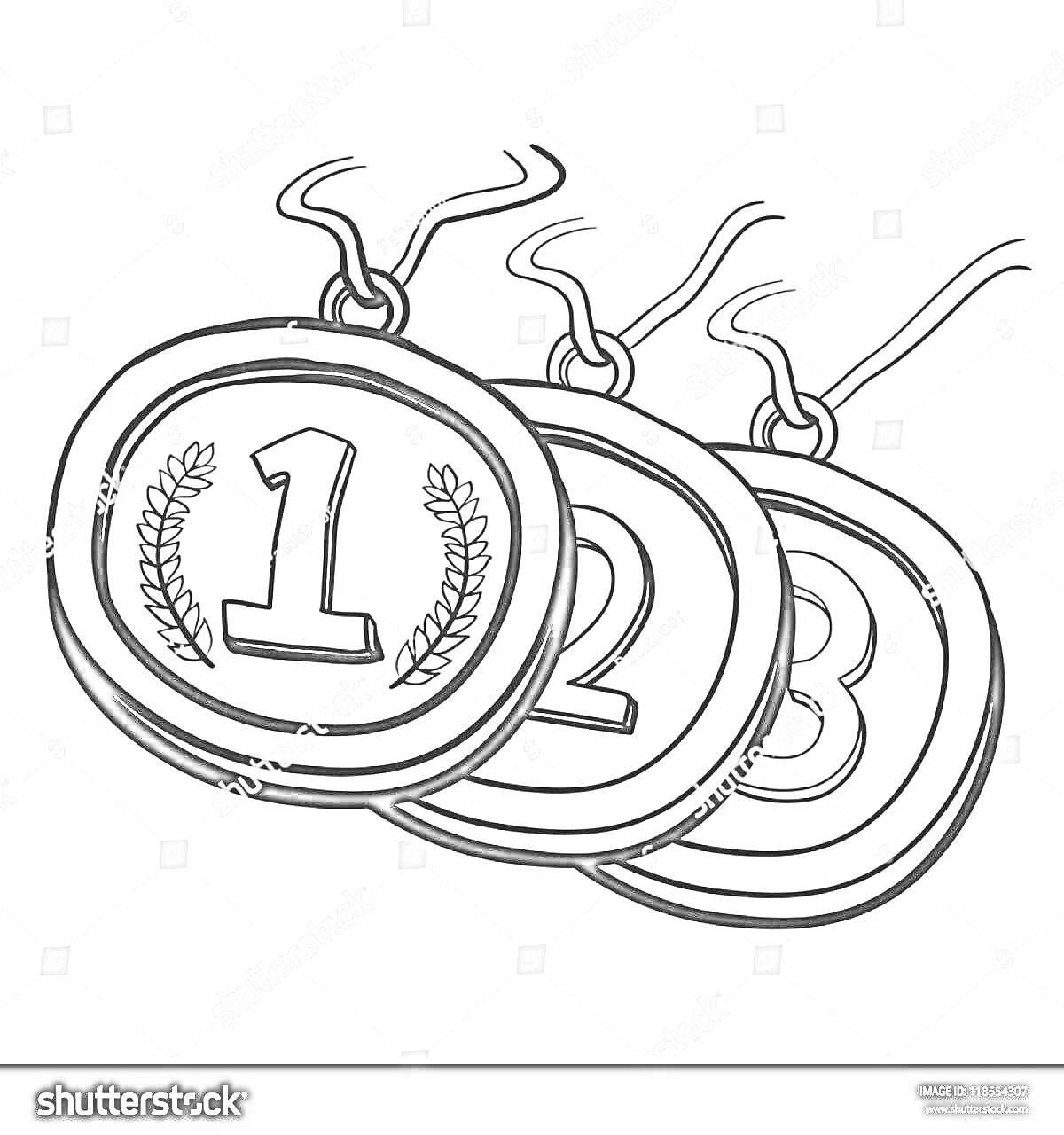 Раскраска Медали за 1, 2 и 3 место с лентами