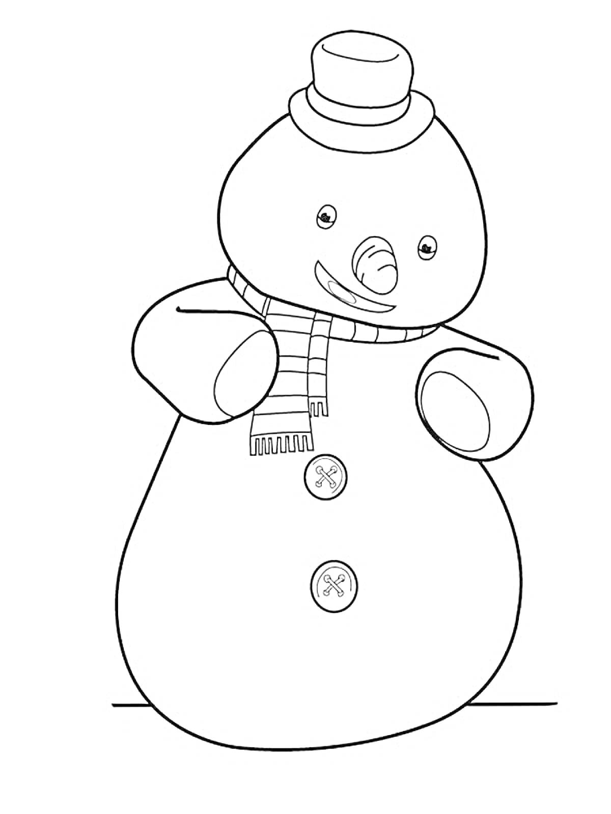 Раскраска Снеговик в шапке и шарфе с пуговицами