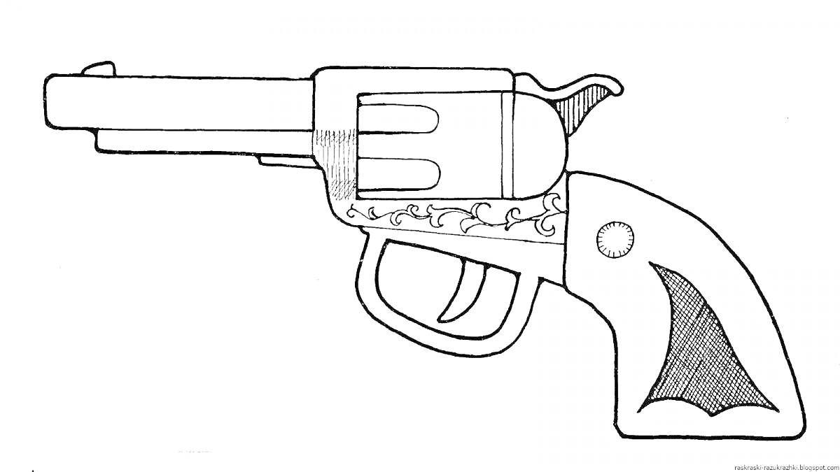 Раскраска Ружье, пистолет с узором на корпусе и рукоятью