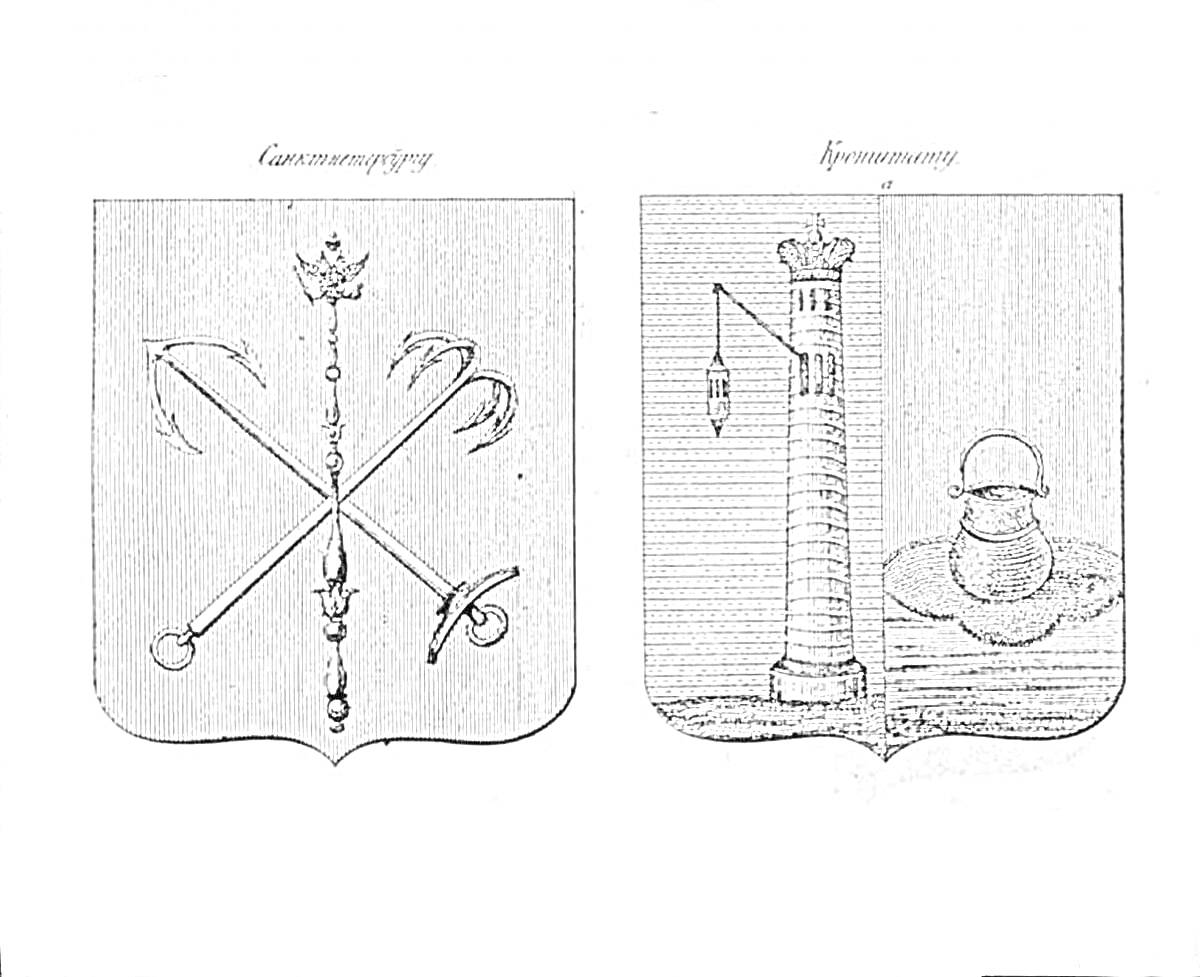 На раскраске изображено: Санкт-Петербург, Скипетр, Якоря, Корона, Сосуд, Символика, Россия