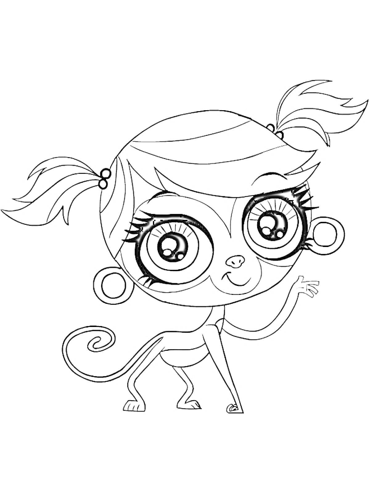 Раскраска Обезьянка с хвостом и большими глазами из Маленького Зоомагазина