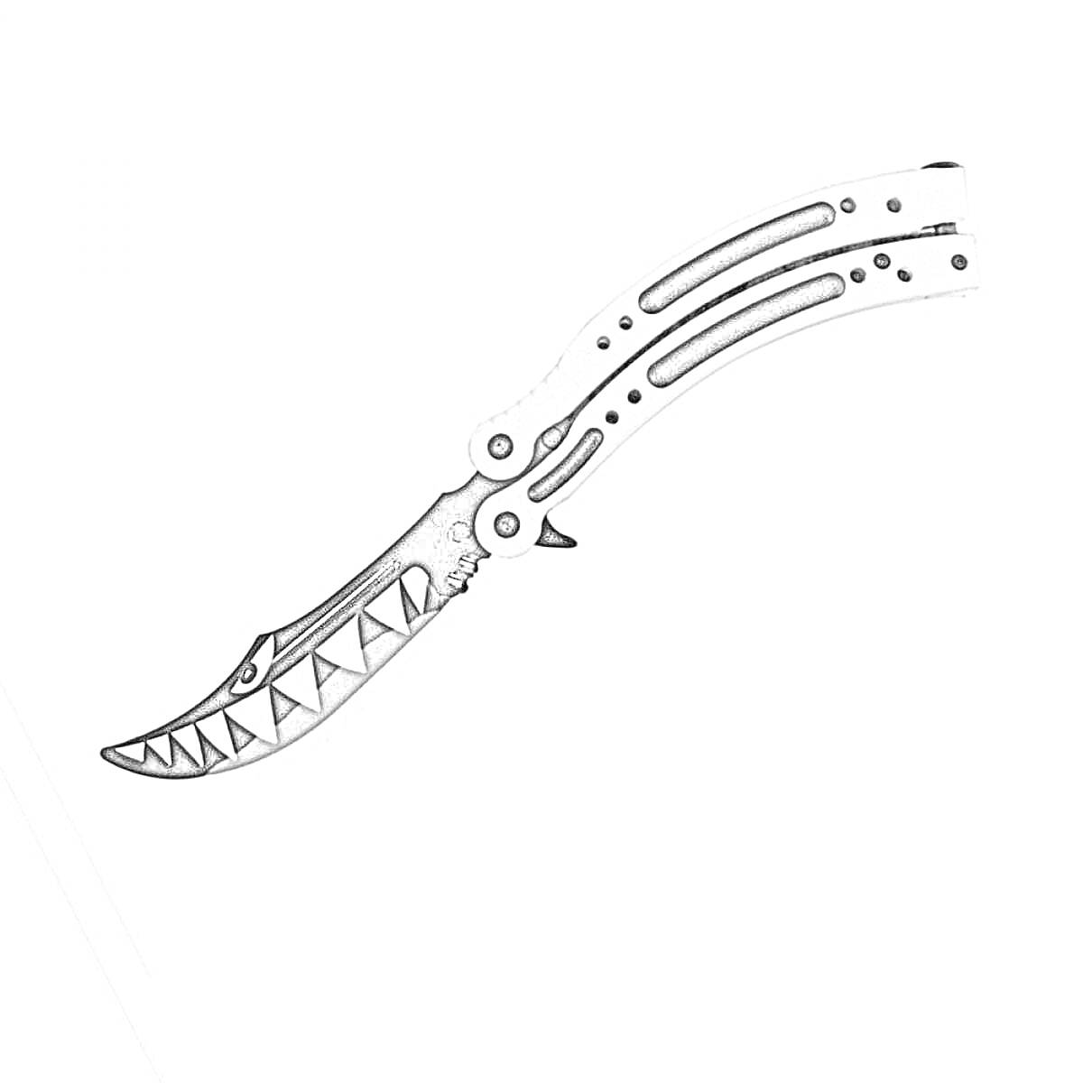 На раскраске изображено: Нож-бабочка, Белый, Зубы, Оружие, Лезвие