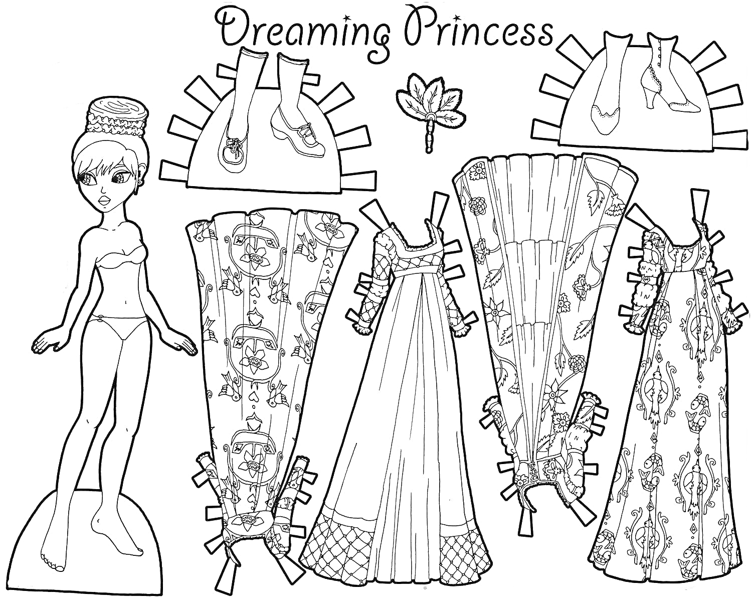 Бумажная кукла принцесса с нарядами и обувью
