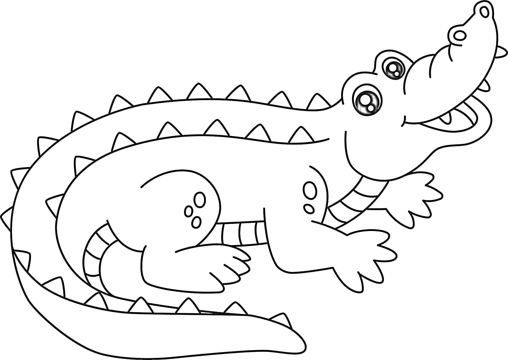 На раскраске изображено: Крокодил, Улыбка, Большие глаза, Для малышей