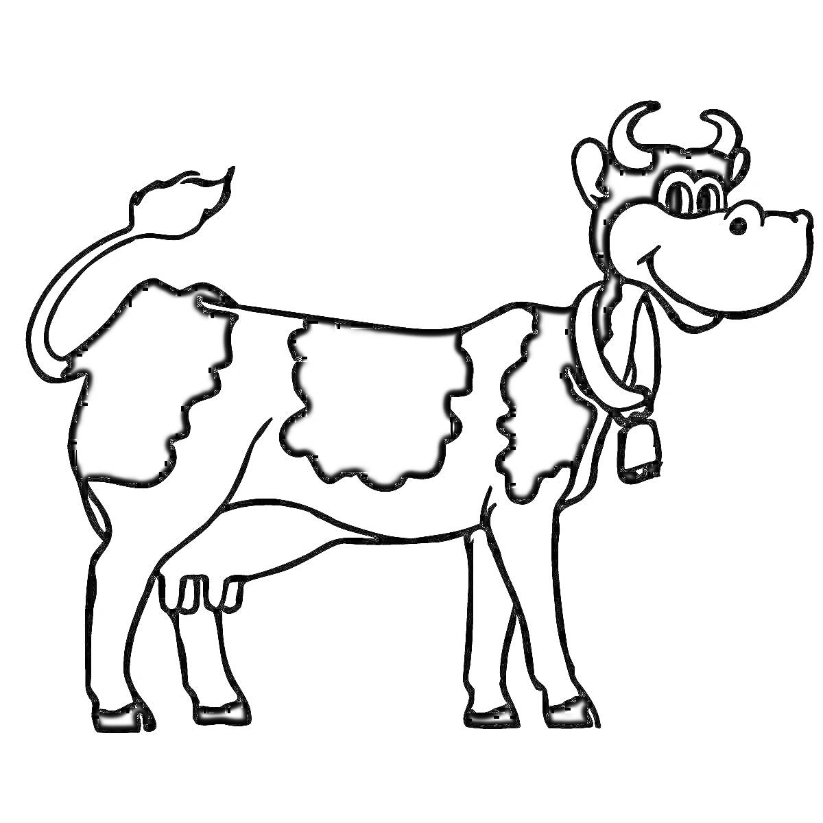 На раскраске изображено: Корова, Пятна, Ферма, Пастбище