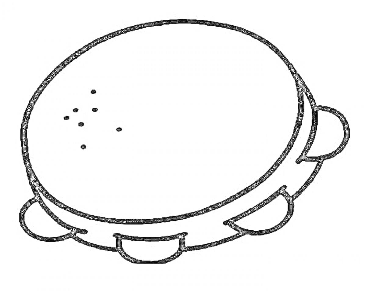 На раскраске изображено: Бубен, Бубенцы, Отверстия, Музыкальные инструменты
