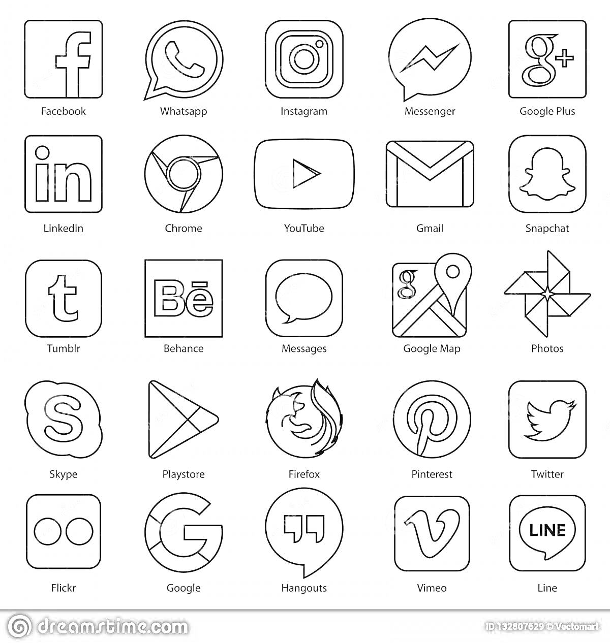 Раскраска программа отзывы. На фотографии представлены логотипы различных социальных сетей, мессенджеров и интернет-сервисов: Facebook, Whatsapp, Instagram, Messenger, Google Plus, LinkedIn, Chrome, YouTube, Email, Snapchat, Tumblr, Behance, Messages, Google Maps, 