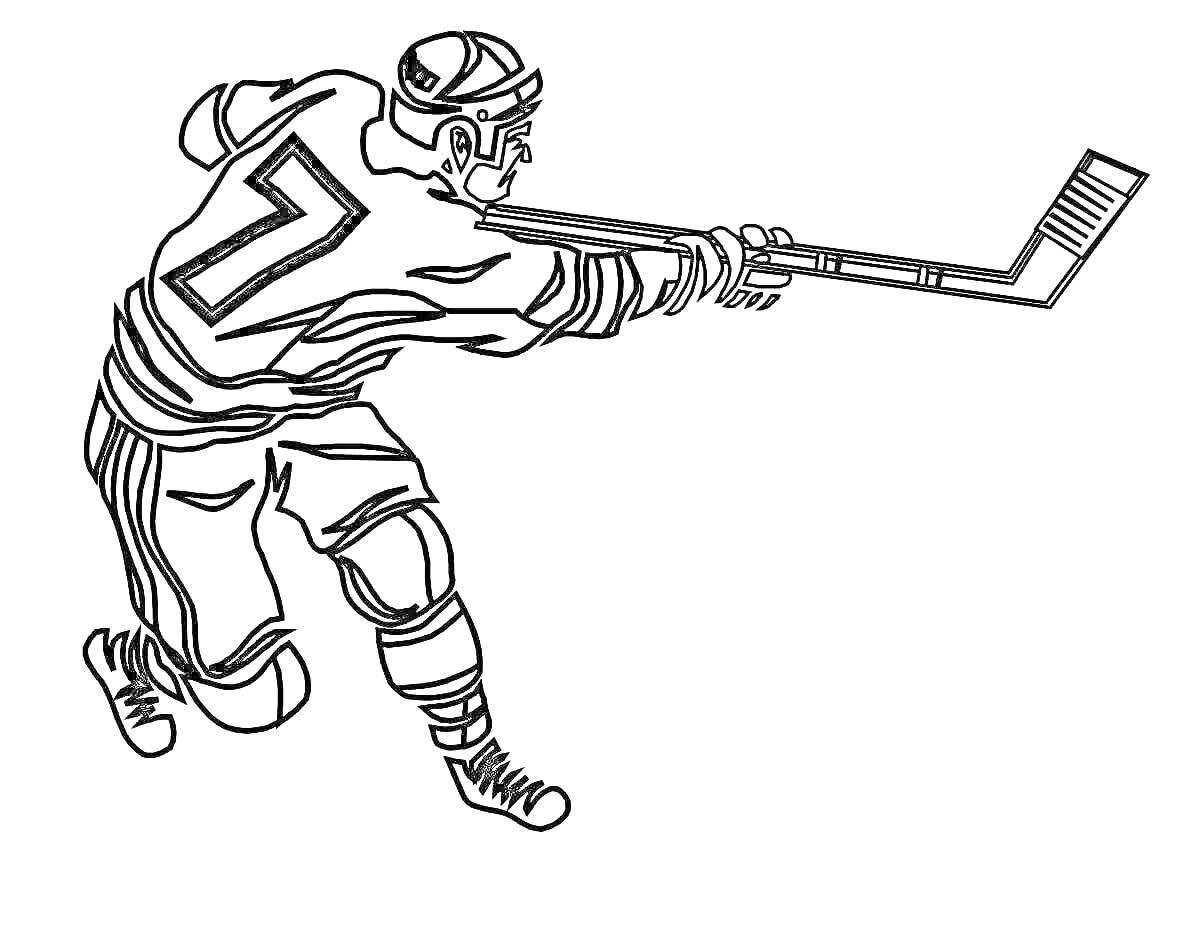 На раскраске изображено: Хоккей, Спорт, Хоккеист, Клюшка, Спортивная форма, Ледовый спорт