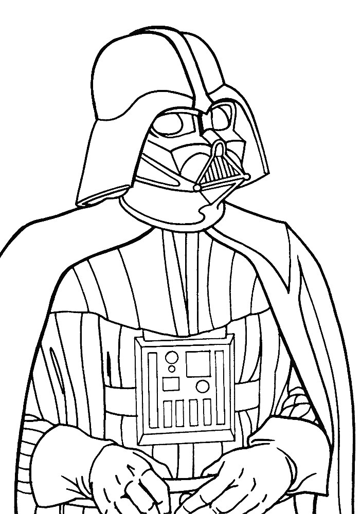 Раскраска Дарth Вейдер в шлеме и мантии с панелью управления на груди