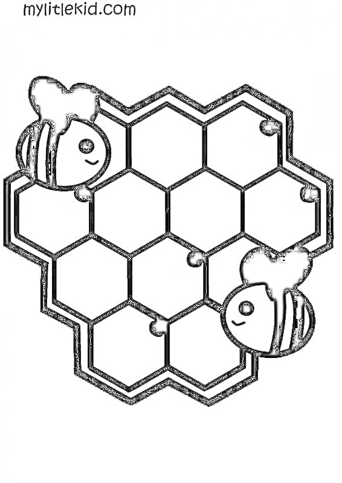 Раскраска с шестигранными сотами и пчелами