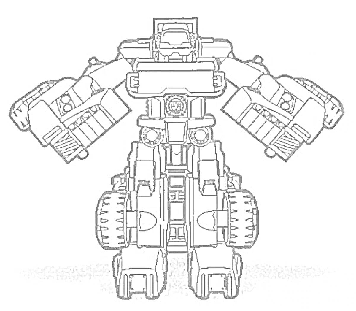 робот с массивными плечами, прямоугольной головой, детализированным корпусом и колесами на ногах