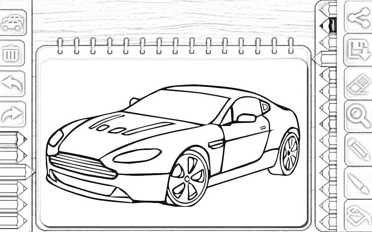 Раскраска Раскраска игры в блокноте с изображением спортивного автомобиля