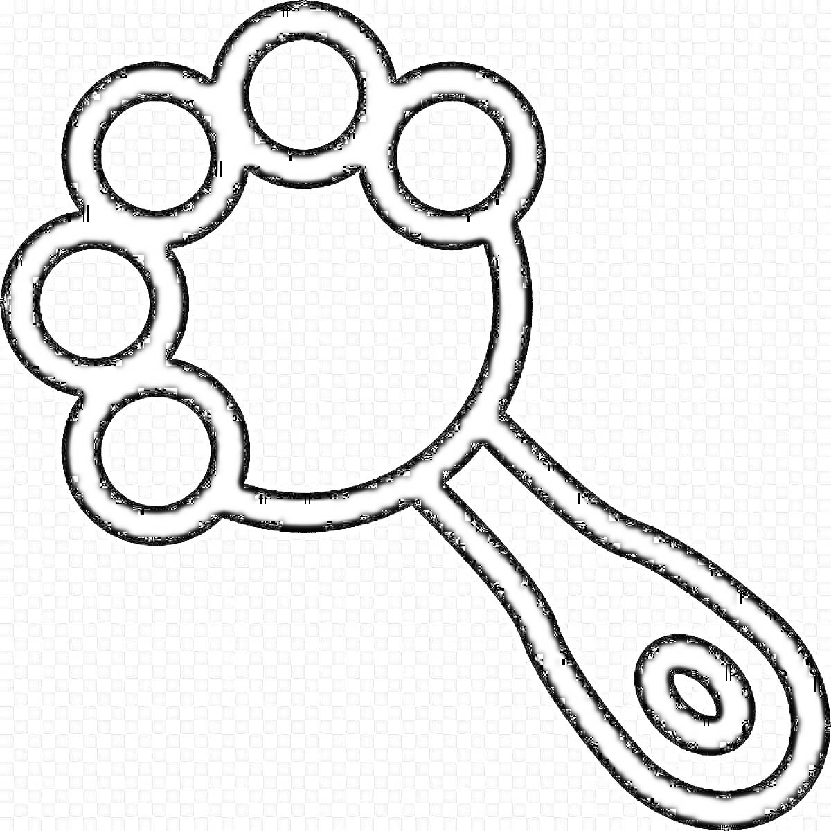 Раскраска Погремушка с круглыми элементами на ручке