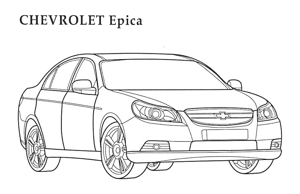 Chevrolet Epica, автомобиль, передняя часть, четыре двери, колеса, фары, боковые зеркала, эмблема Chevrolet