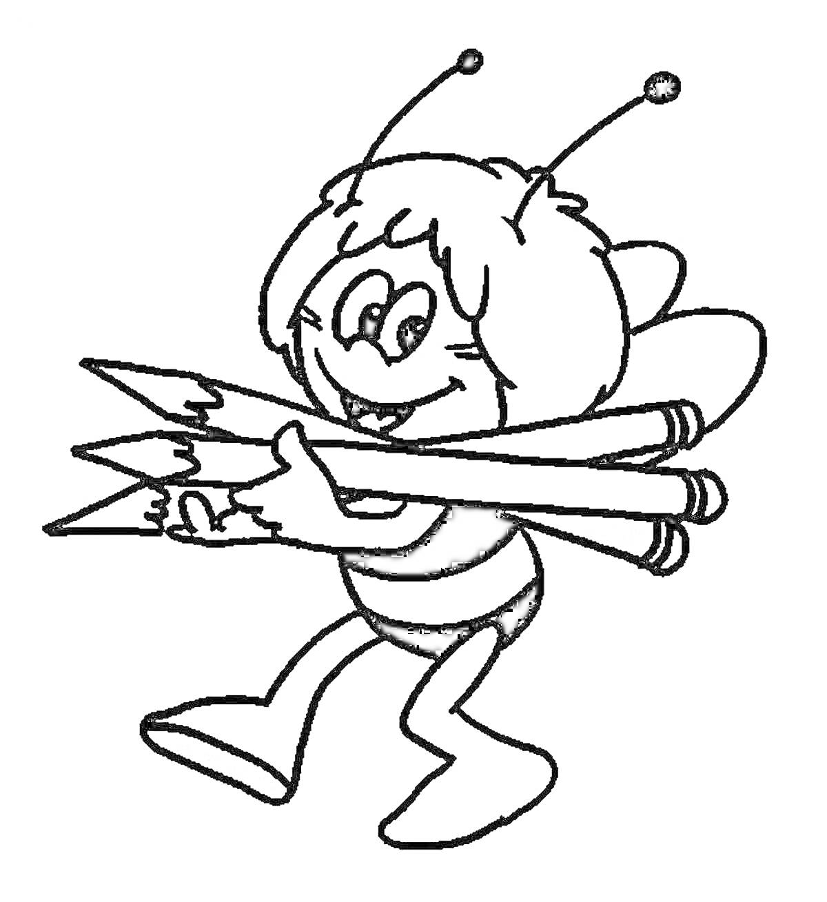 На раскраске изображено: Пчелка, Карандаши, Насекомое