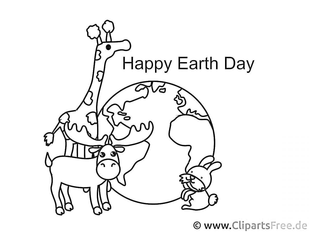 На раскраске изображено: Олень, Кролик, Планета Земля, Берегите природу, День Земли, Плакат