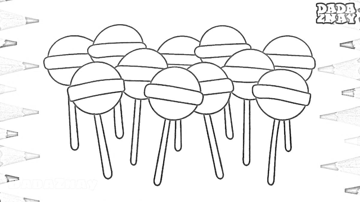 Раскраска Раскраска с изображением множества чупа-чупсов