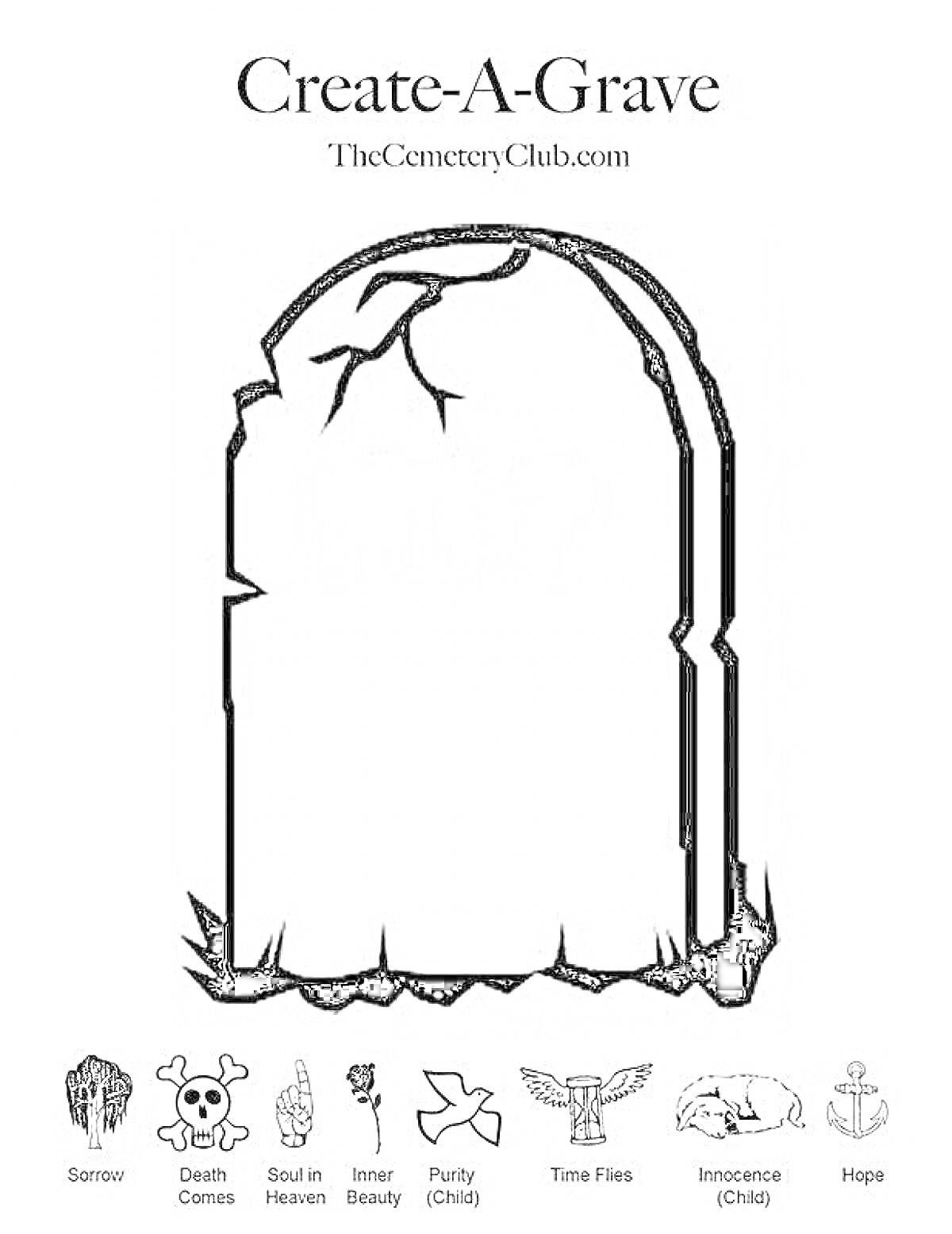 На раскраске изображено: Надгробие, Кладбище, Трава, Символы, Смерть, Чистота, Время, Надежда