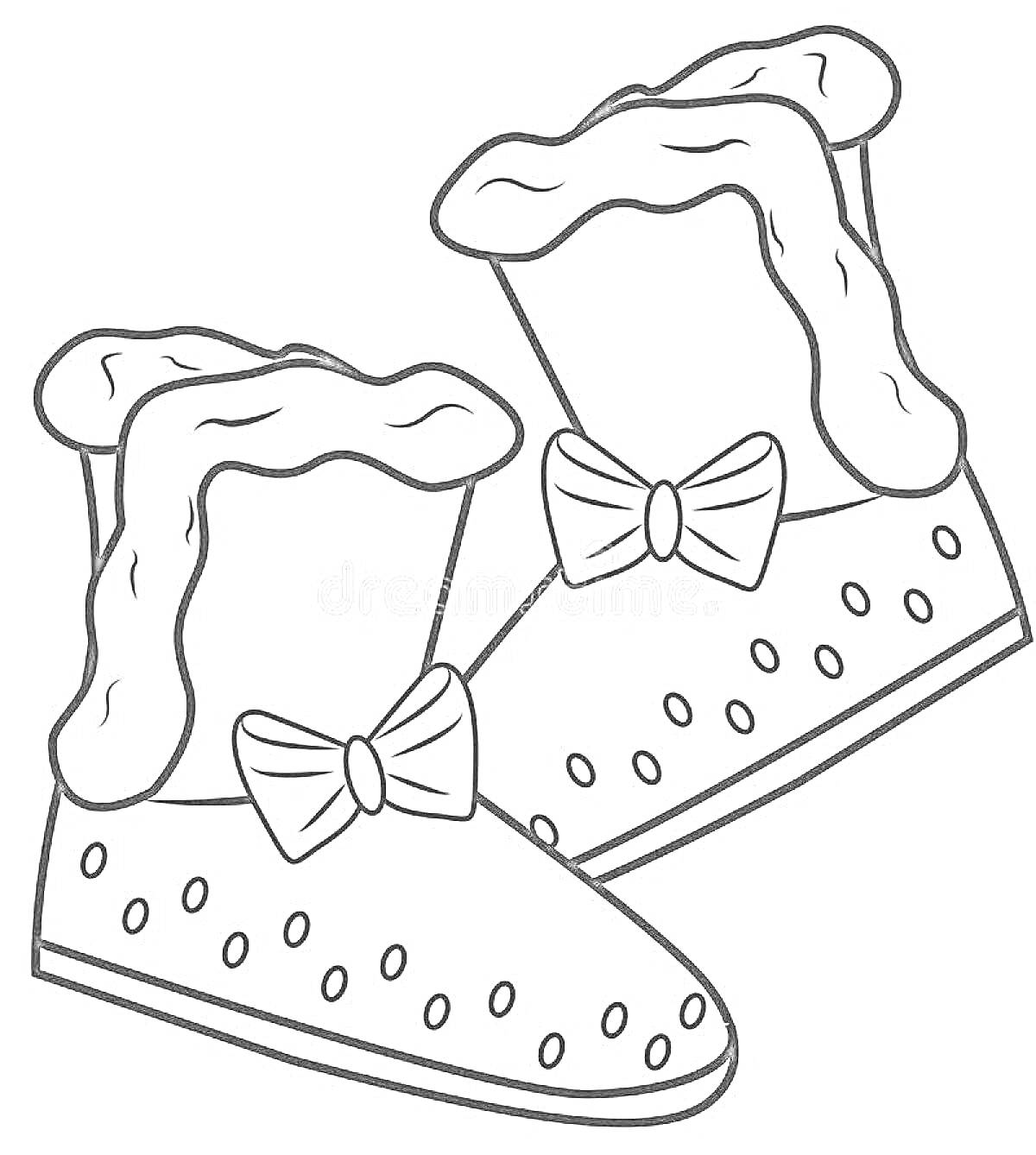 Раскраска Зимние сапожки с меховой отделкой и бантиками