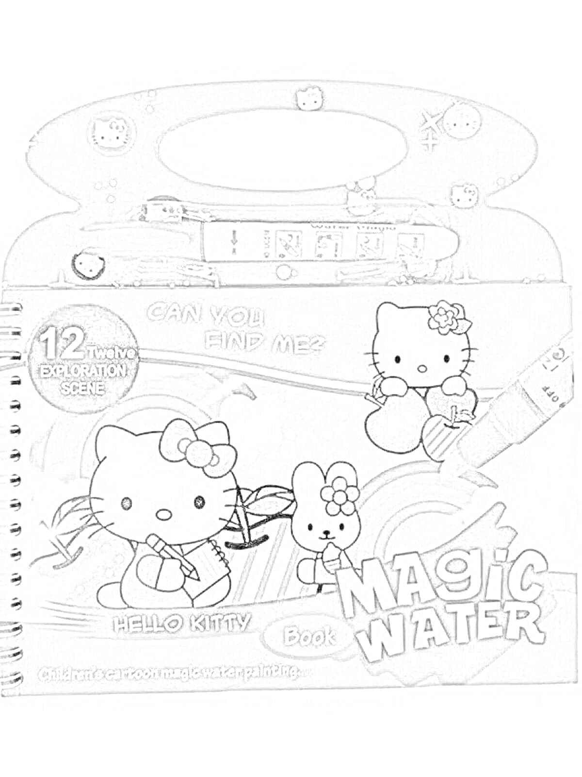 На раскраске изображено: Игровой набор, Обучение, Magic Water Book, Хелло Китти