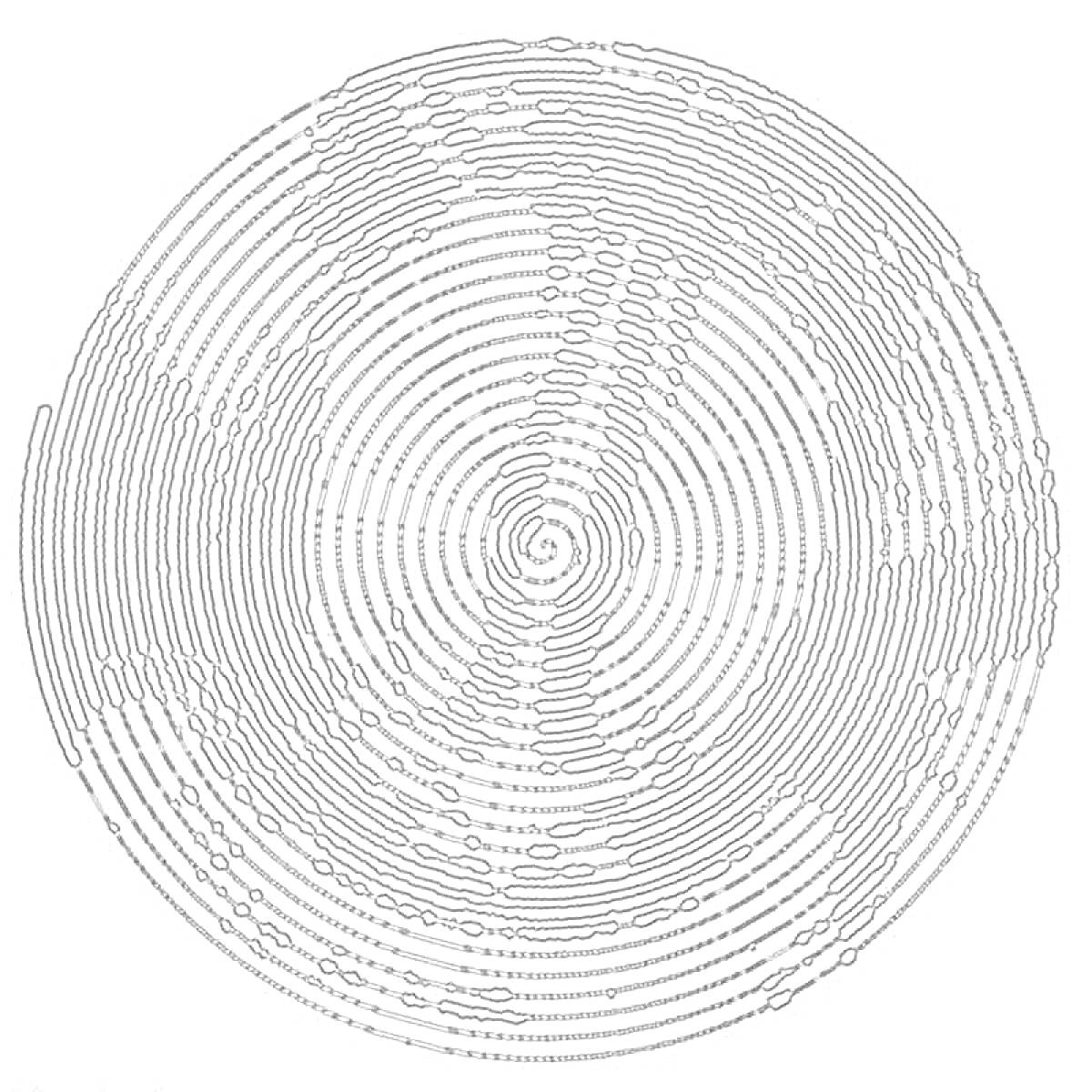Раскраска Круглая спираль с волнообразными элементами