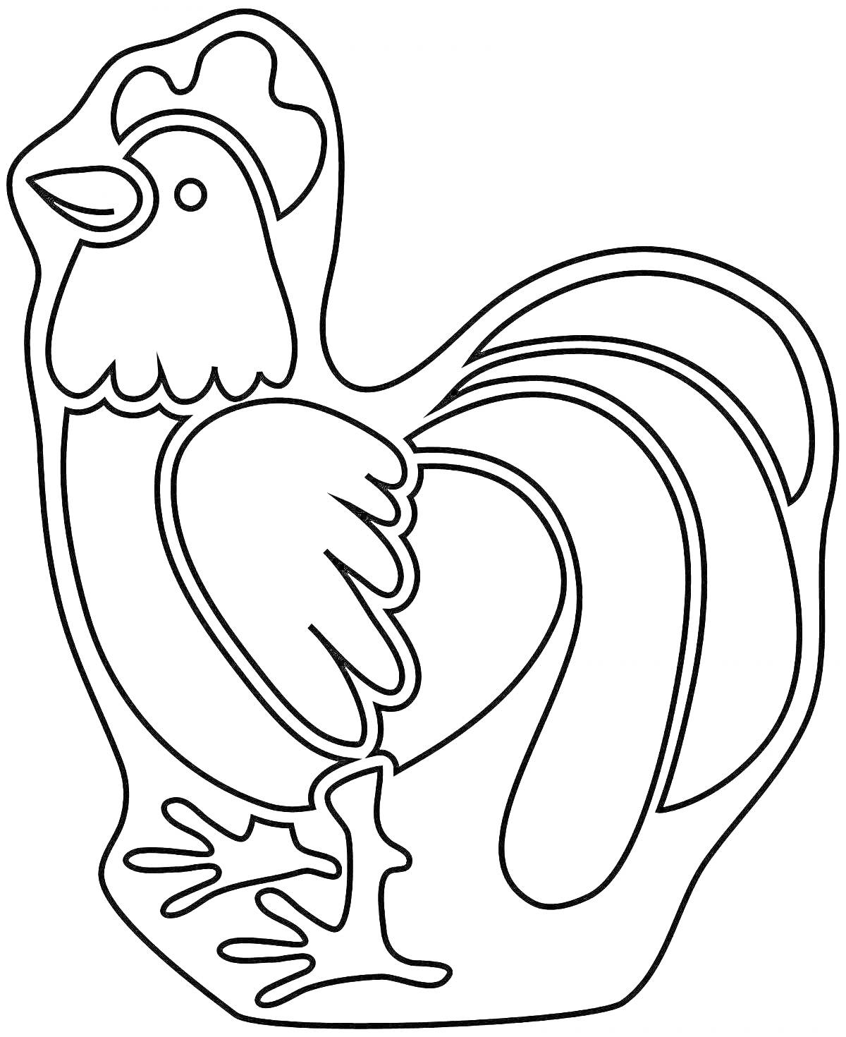 Раскраска Раскраска петух для детей 4-5 лет с гребнем, крыльями, хвостом и ногами
