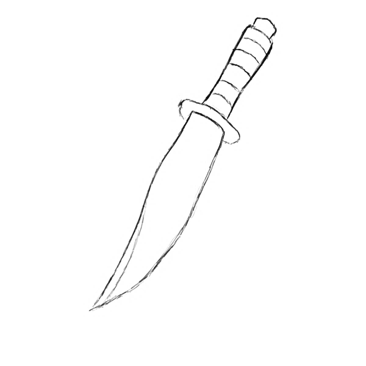На раскраске изображено: Нож, Лезвие, Рукоятка, Обмотка, Оружие