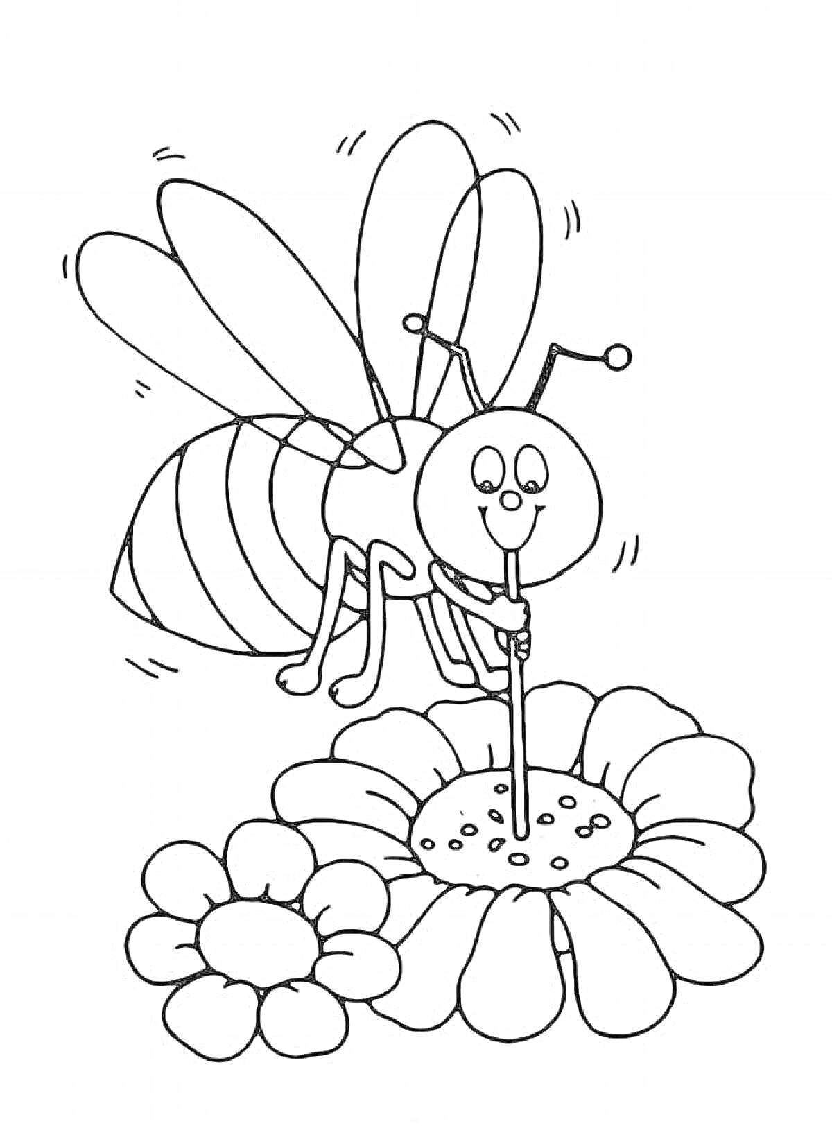 На раскраске изображено: Мультипликация, Насекомое, Мёд, Природа, Для детей, Цветы, Пчёлы