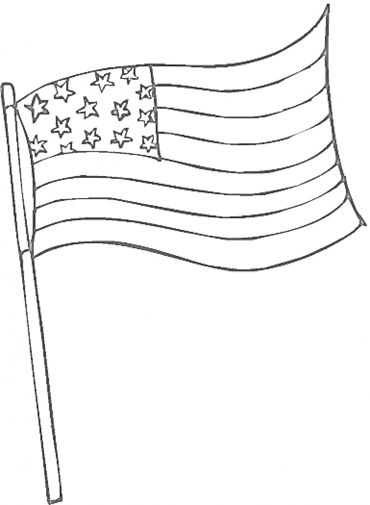 Раскраска Флаг США, пятьдесят звездочек, волнистые линии
