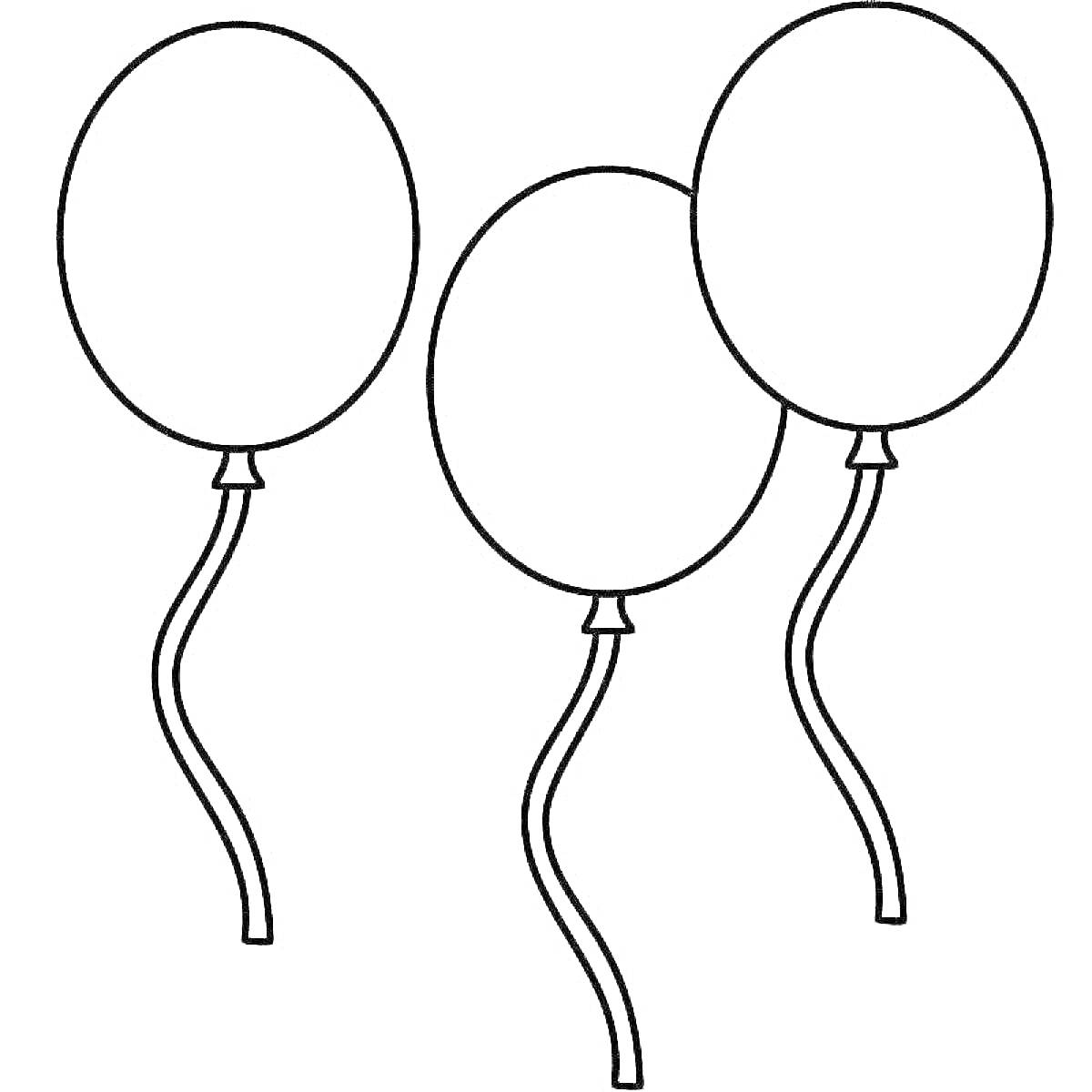 На раскраске изображено: Три шарика, Для детей, Воздушные шары, Контурные рисунки, Лента, Праздники