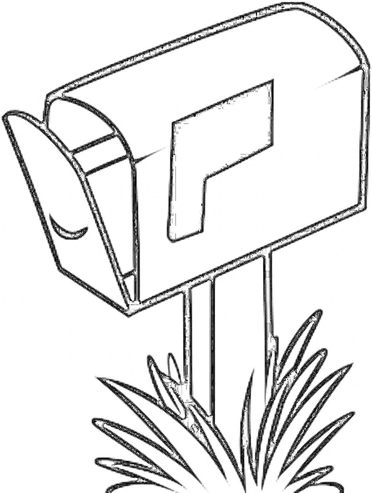 На раскраске изображено: Почтовый ящик, Трава, Почта, Открытая дверца