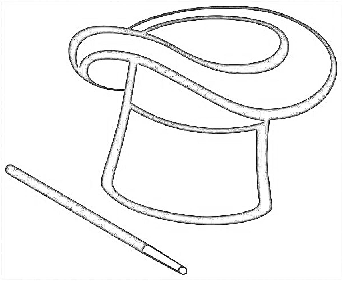 Раскраска Шляпа фокусника с волшебной палочкой