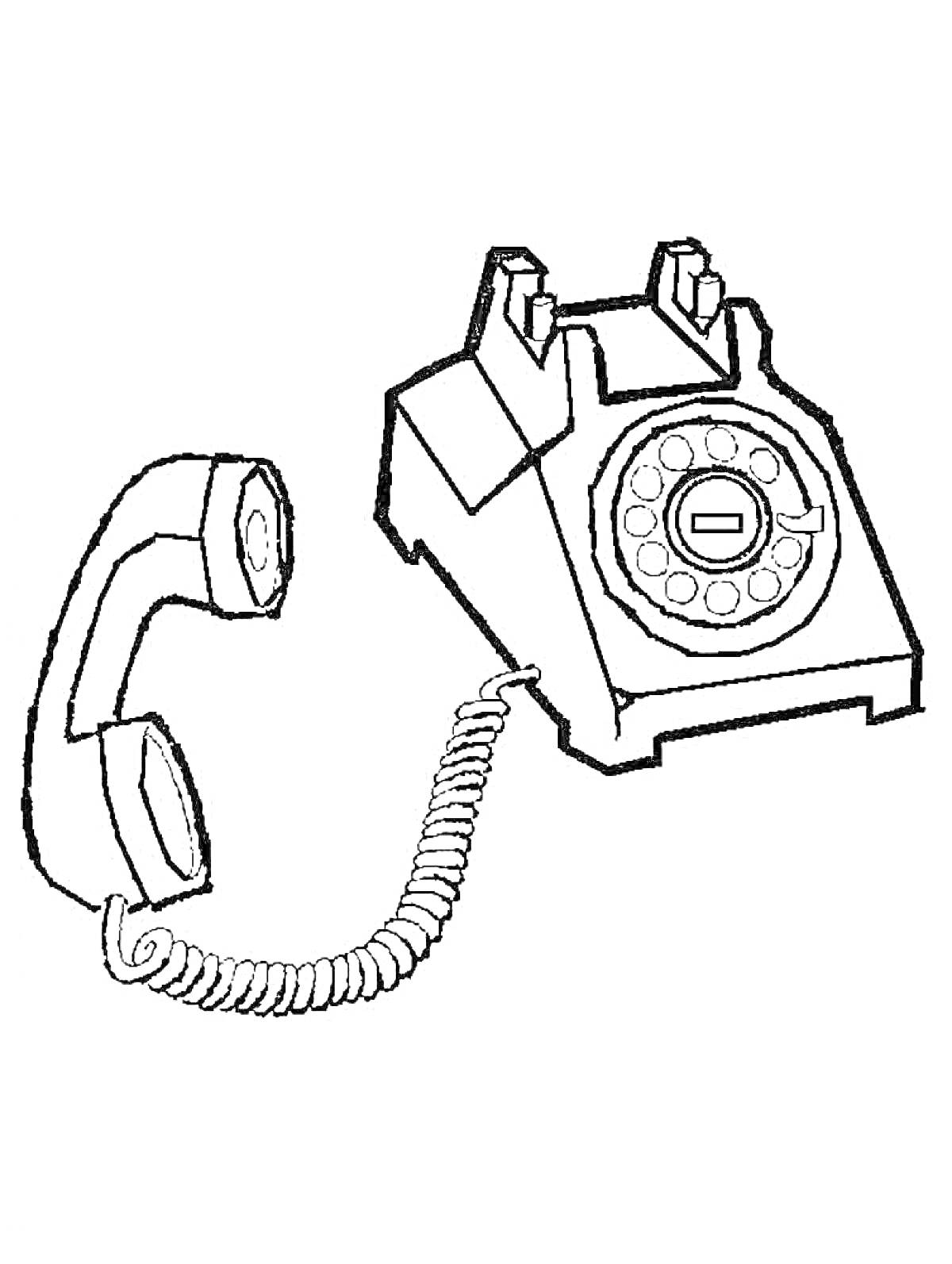 На раскраске изображено: Телефон, Трубка, Ретро, Связь, Антиквариат, Техника