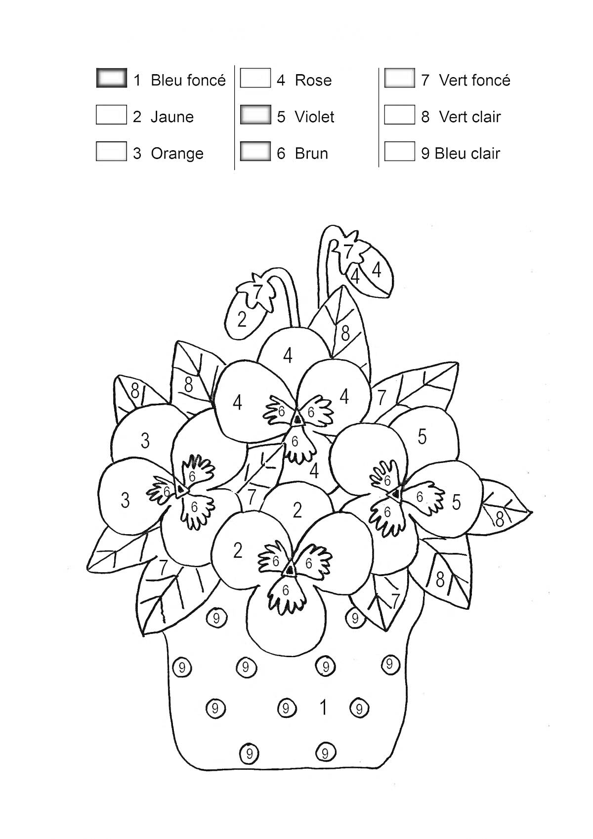 Цветочный горшок с цветами, раскраска по номерам на телефон