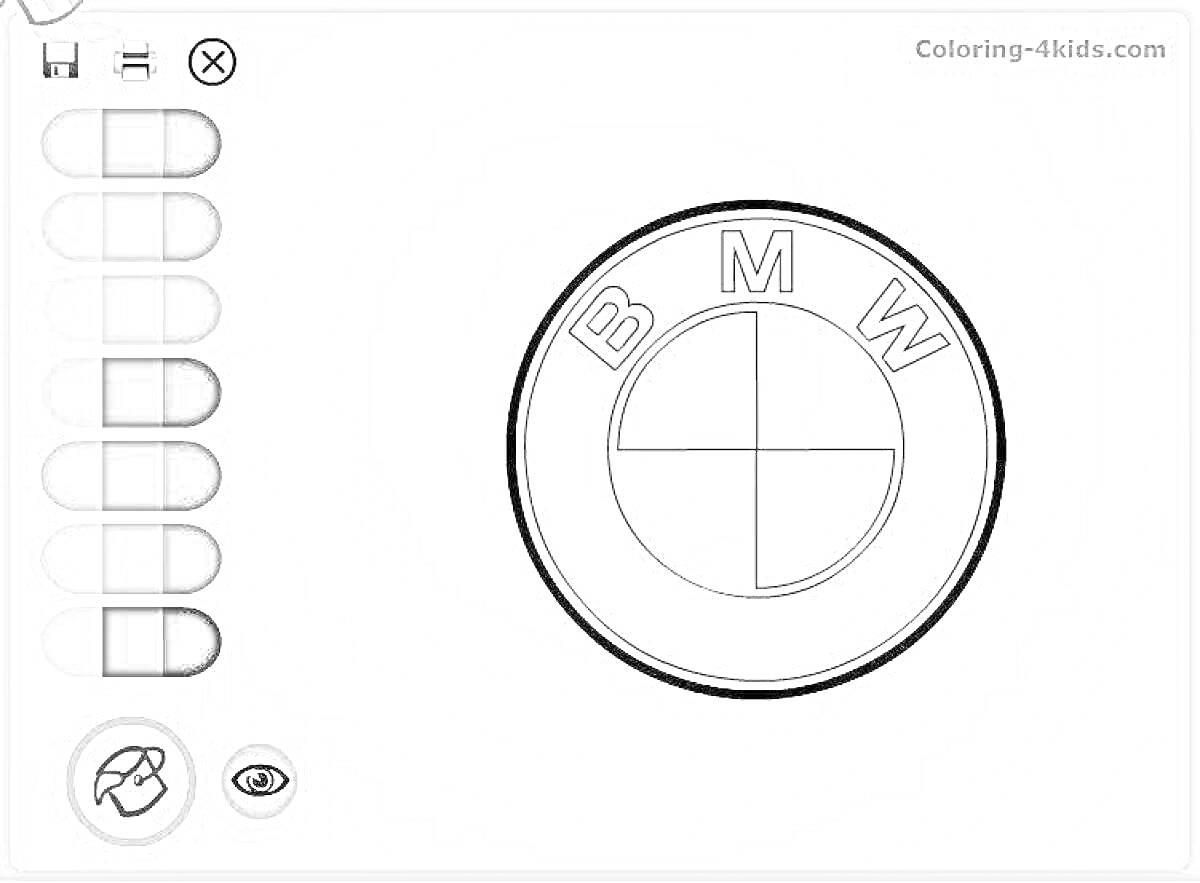Раскраска Раскраска BMW значок с элементами круга и буквами BMW