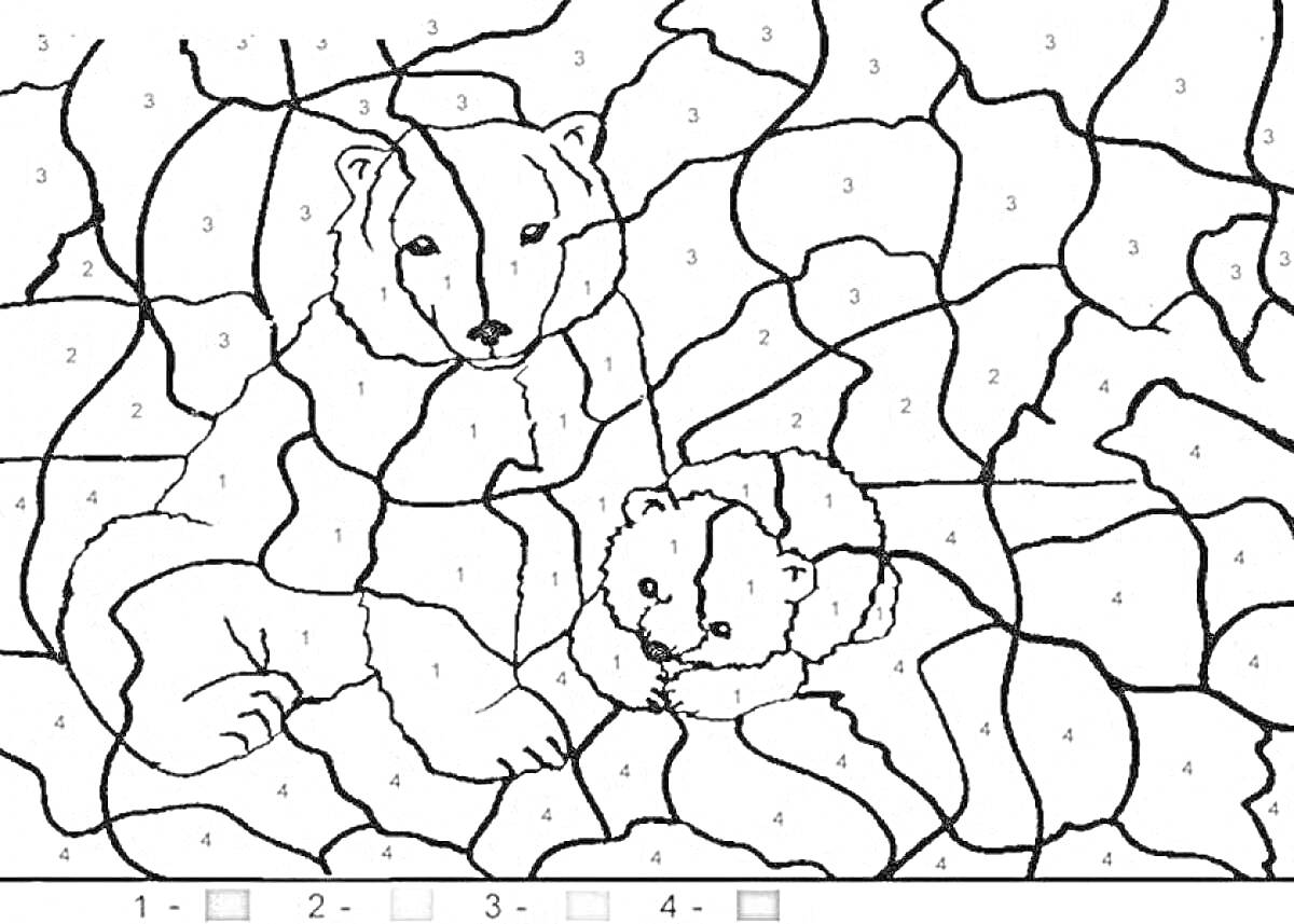 На раскраске изображено: По номерам, Животные, Медведь, Мозаика
