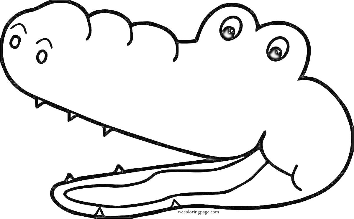 На раскраске изображено: Маска, Крокодил, Творчество, Зубы, Глаза, Рот, Из мультфильмов, Для детей, Животные, Развлечения