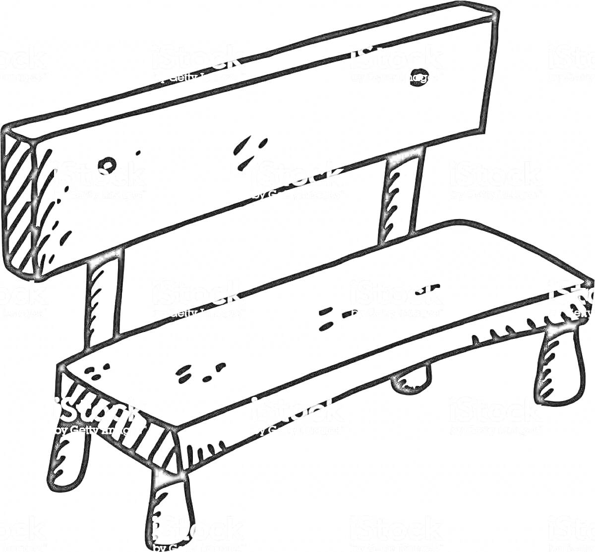 Раскраска Детская скамейка с четырьмя ножками и спинкой