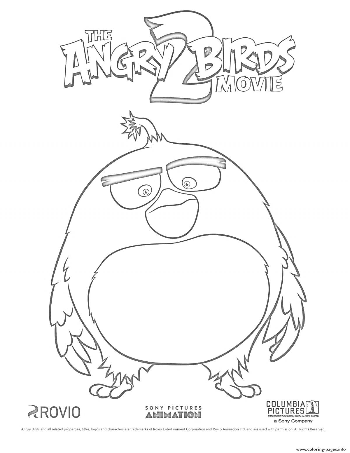 Раскраска Angry Birds с сердитой птичкой из фильма The Angry Birds Movie 2 на фоне